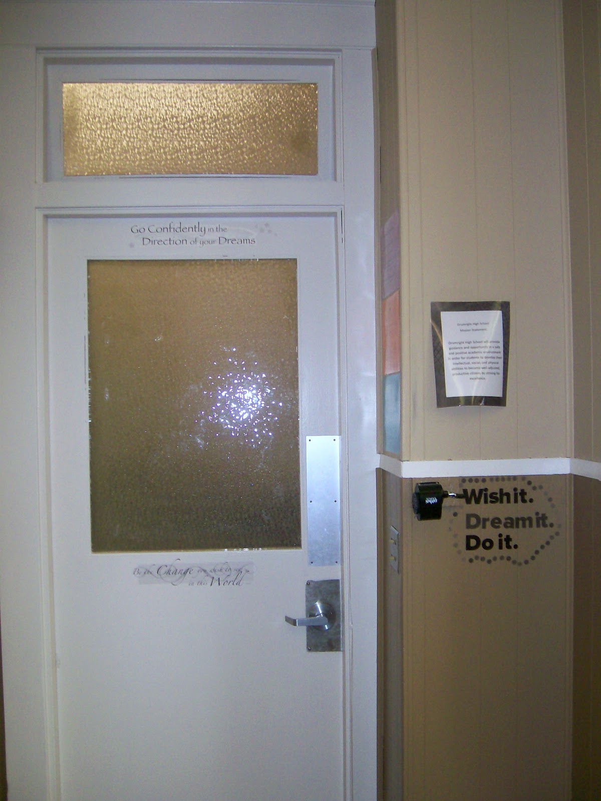 door in high school math classroom. 