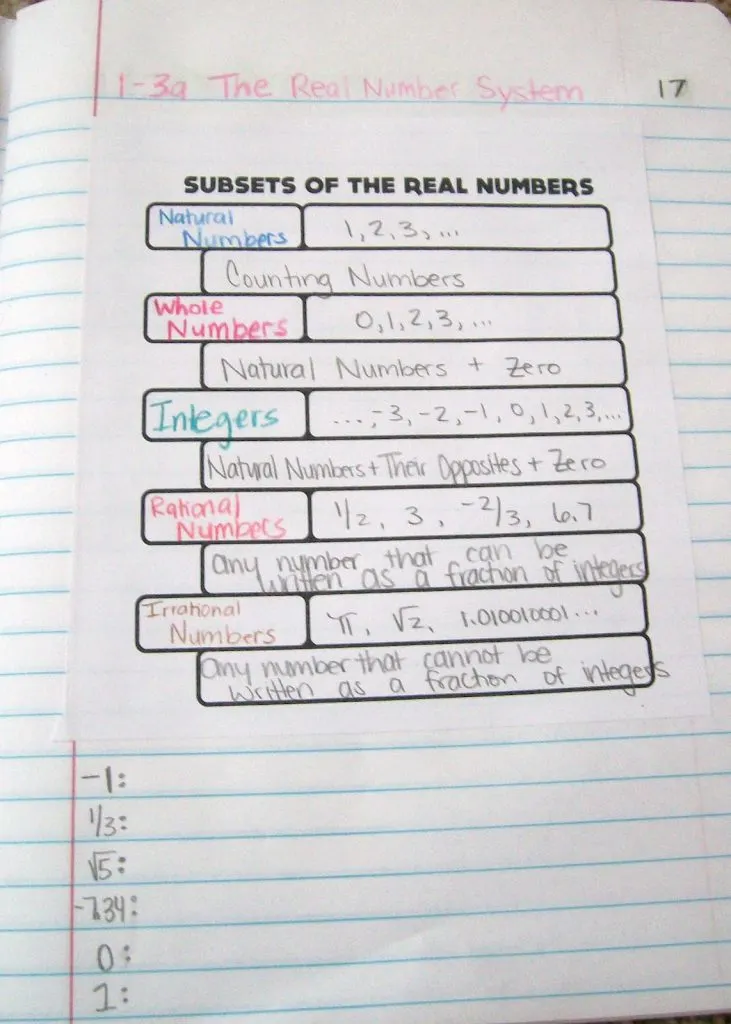 subsets of the real number system graphic organizer. 