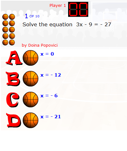 basketball game for solving two step equations