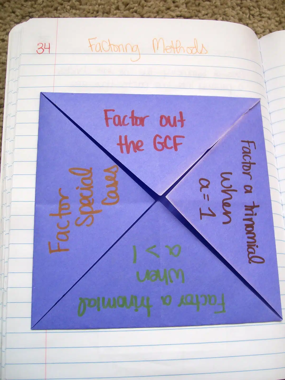 methods of factoring foldable algebra 2 interactive notebook inbs