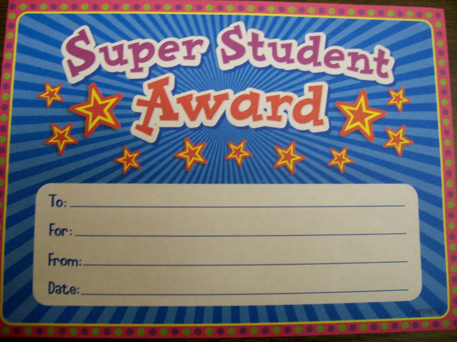 Super Student Award Certificate. 
