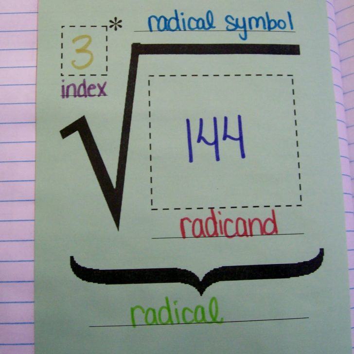 parts of a radical notes in interactive notebook.