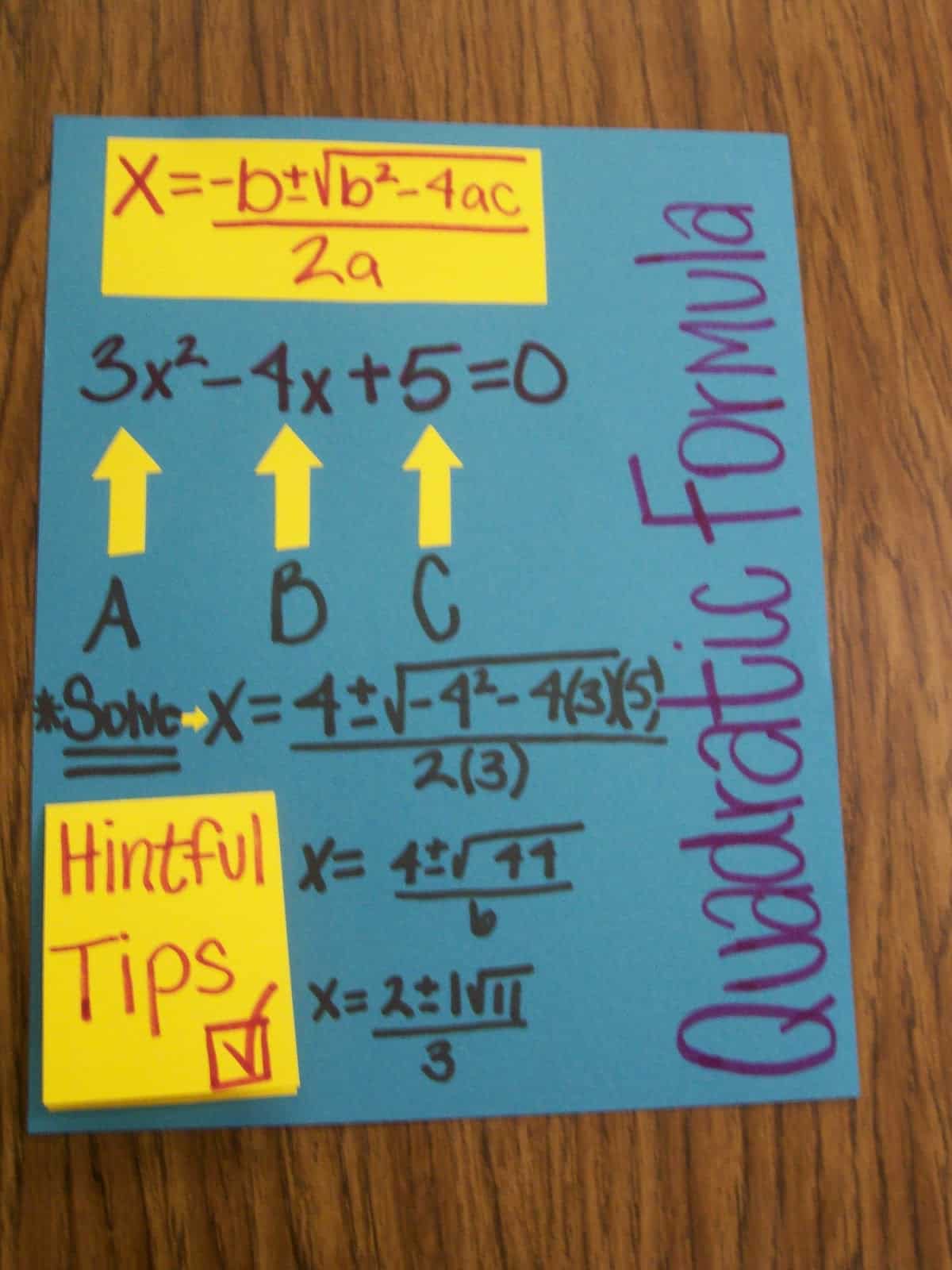 quadratic formula interactive notebook page algebra 2 foldables inbs