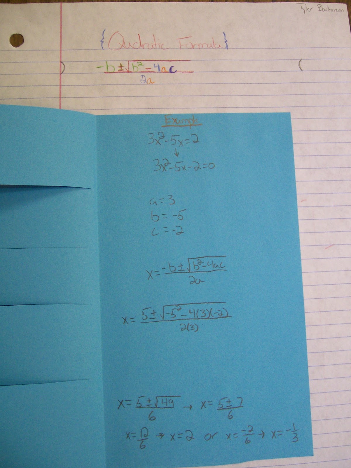 quadratic formula foldable interactive notebook page algebra 2 foldables inbs