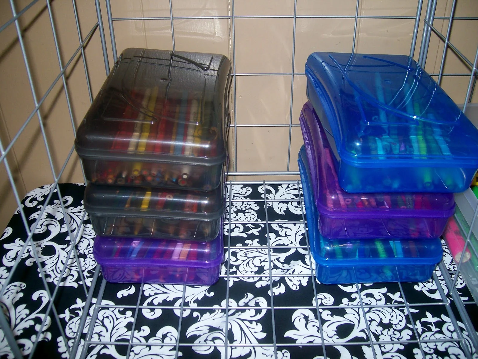 pencil cases of colored pencils. 