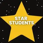 yellow star with text "star students"