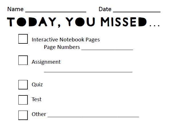 Today You Missed Absent Work Form free classroom forms for organizing and managing absent work