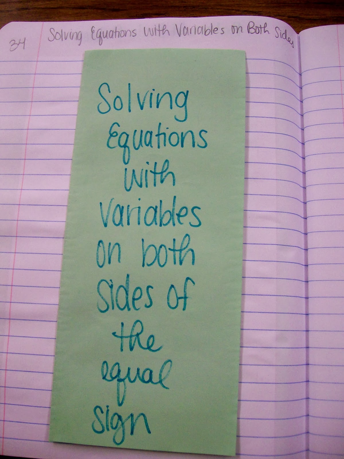 solving equations with variables on both sides interactive notebook page inb foldable math algebra