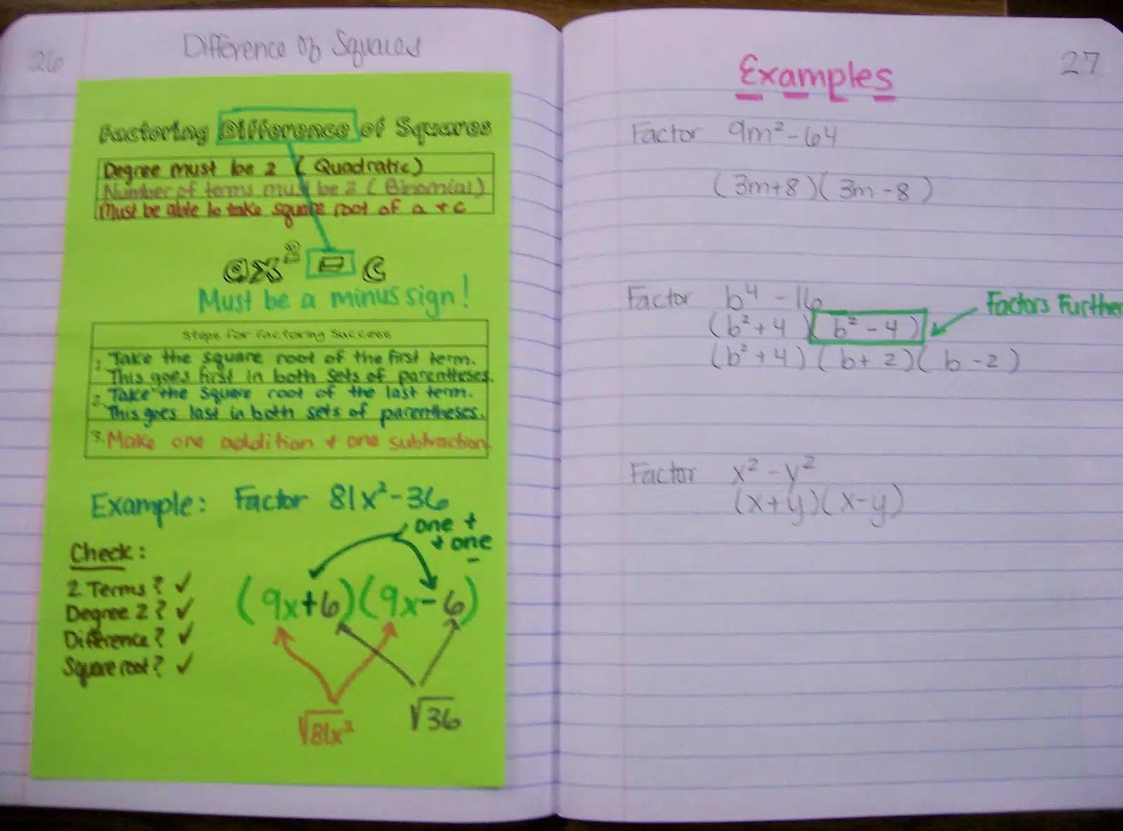 factoring quadratics graphic organizer interactive notebooks math algebra