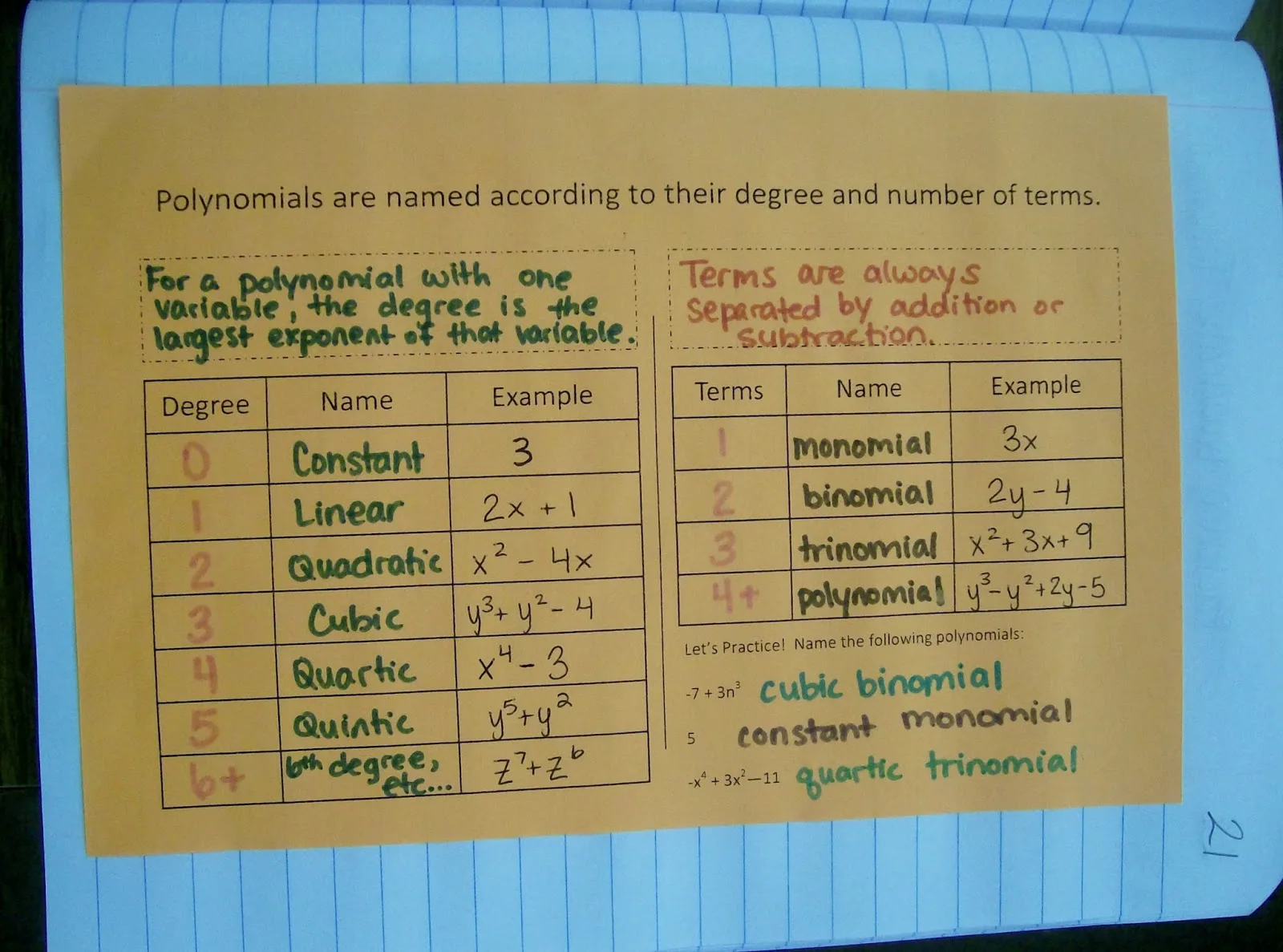 naming polynomials graphic organizer algebra interactive notebook