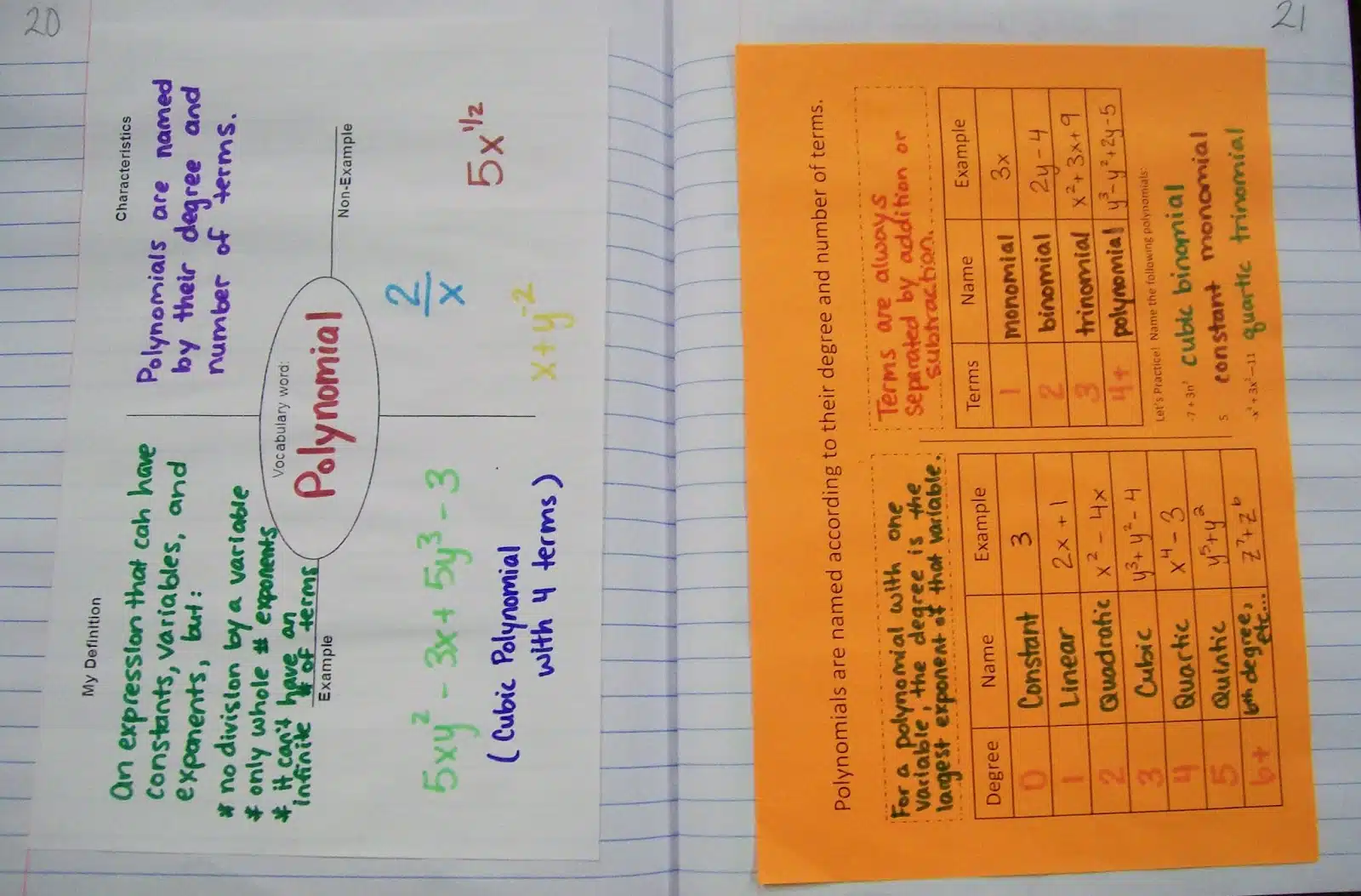 naming polynomials graphic organizer algebra interactive notebook