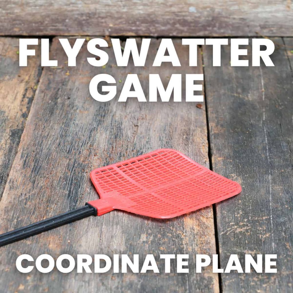 photograph of flyswatter with text "flyswatter game: coordinate plane"