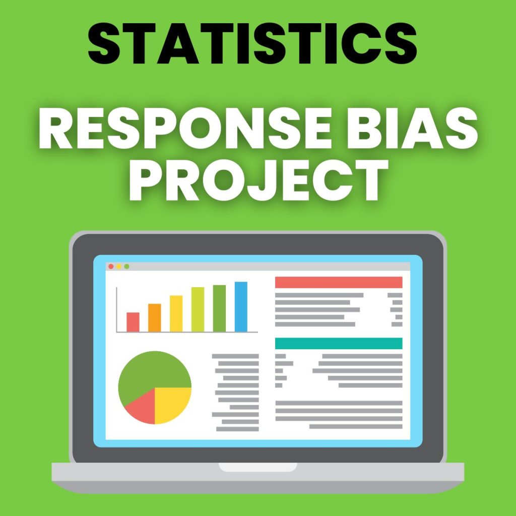 text of "statistics response bias project" above drawing of laptop with colorful data displays 