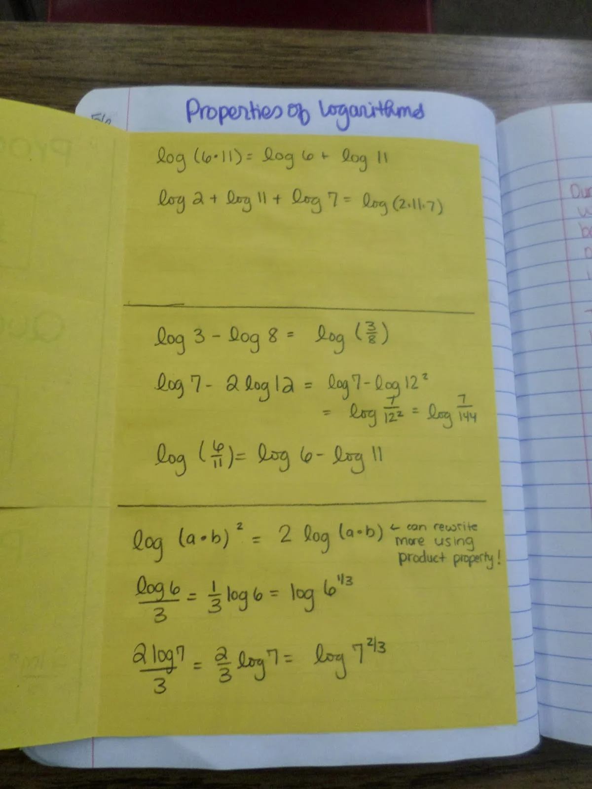 properties of logarithms foldable for algebra 2 interactive notebook log properties