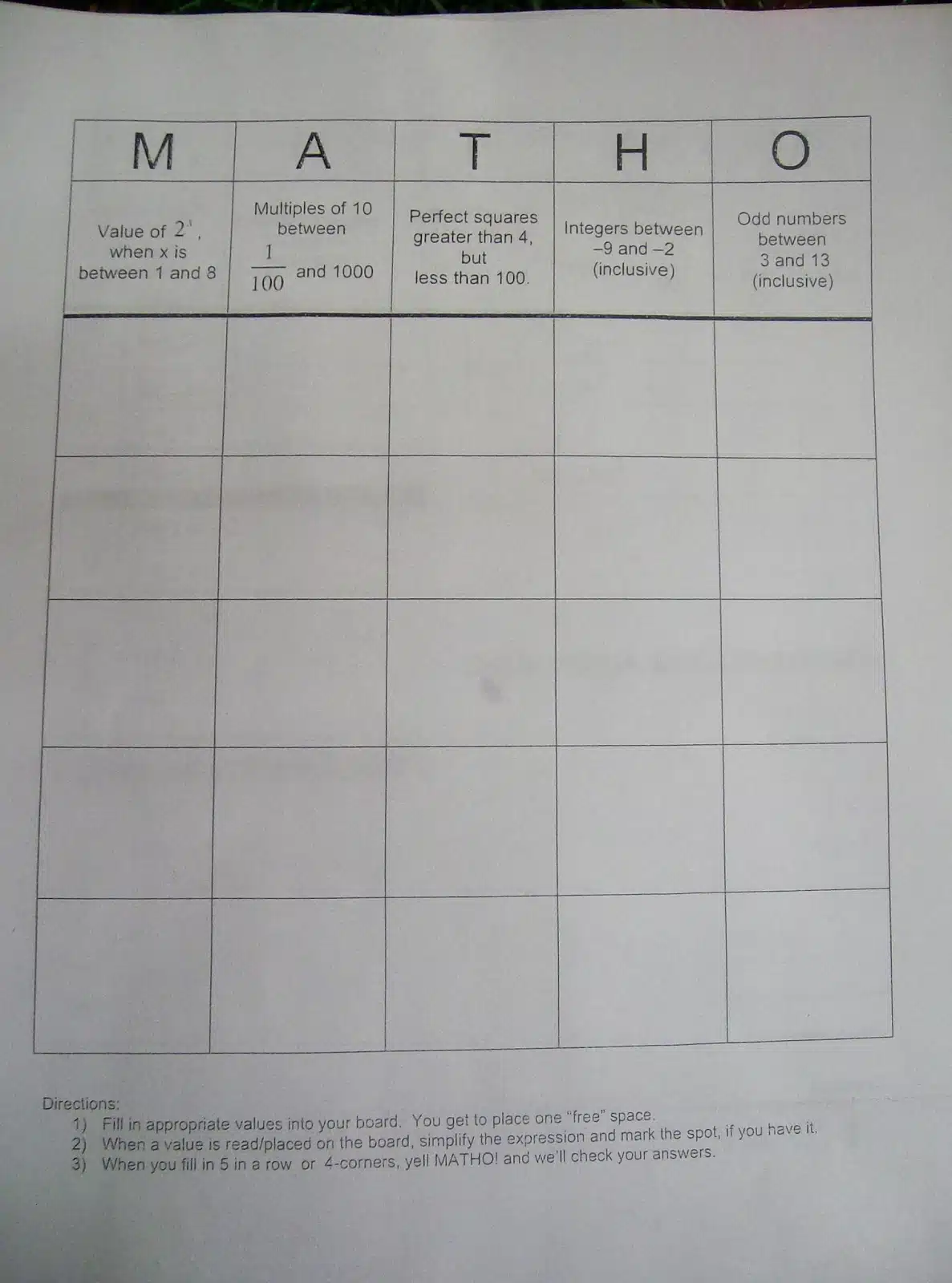 logarithm bingo log bingo activity algebra math