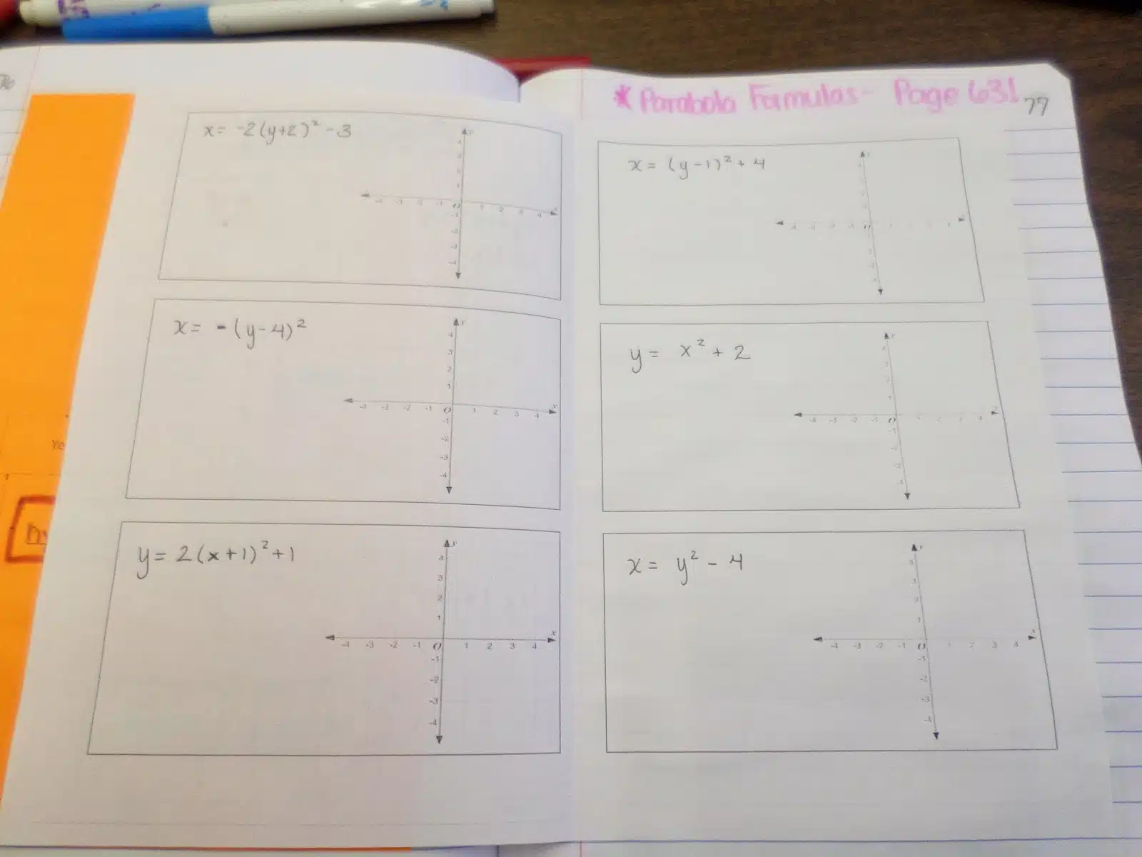 parabola practice page in interactive notebook. 