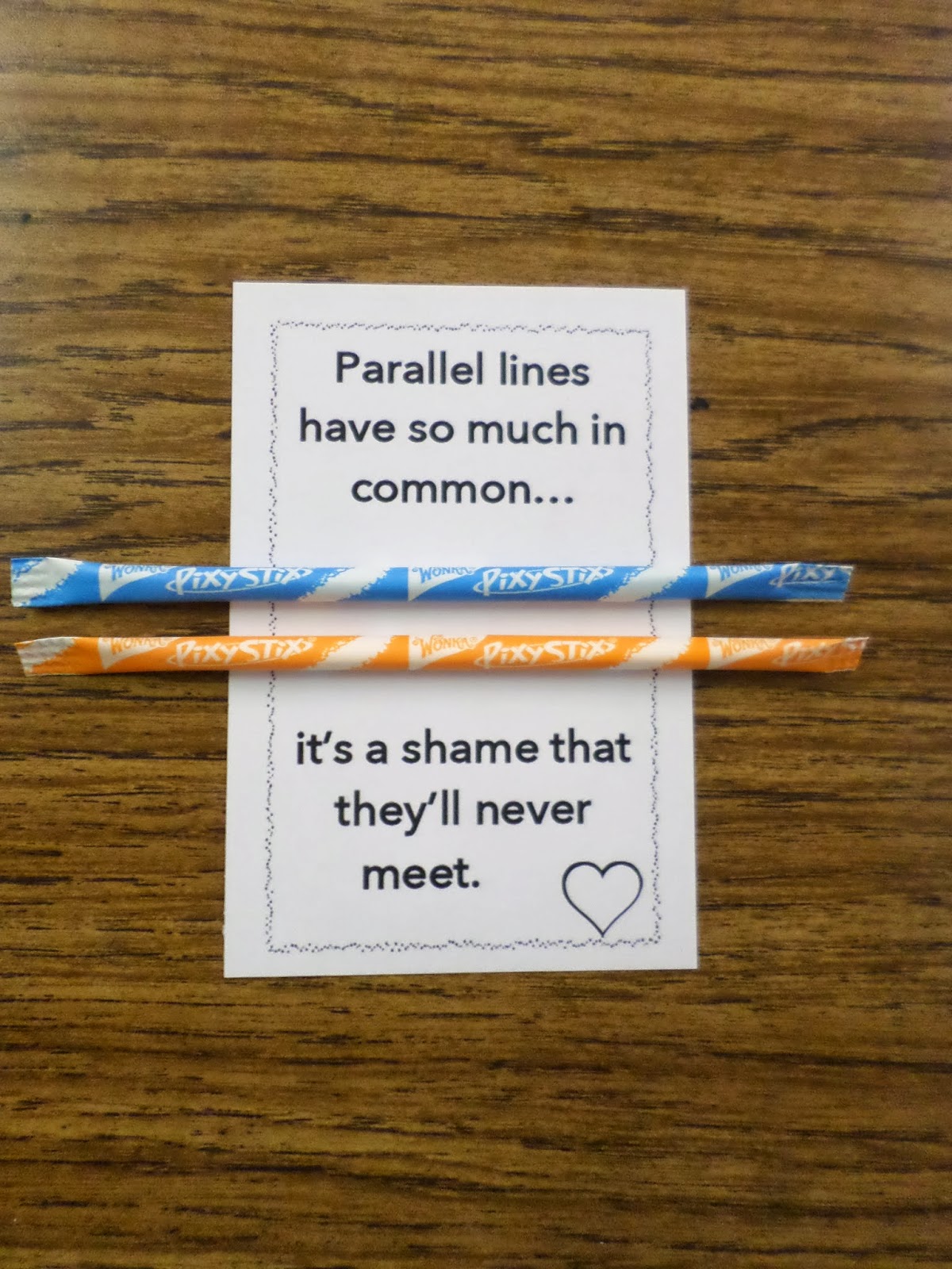 Parallel Lines Math Valentine with Pixy Stix.