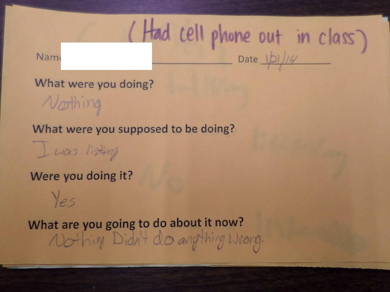 what were you doing reflection form for classroom management