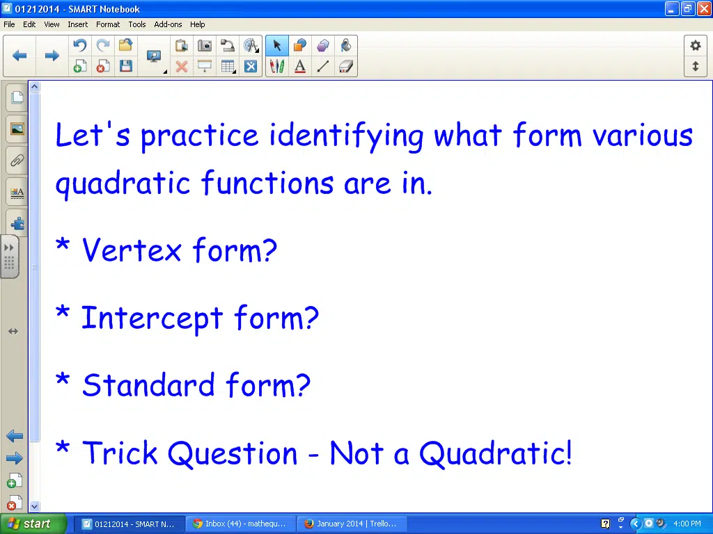 different forms of a quadratic function flyswatter game algebra activity