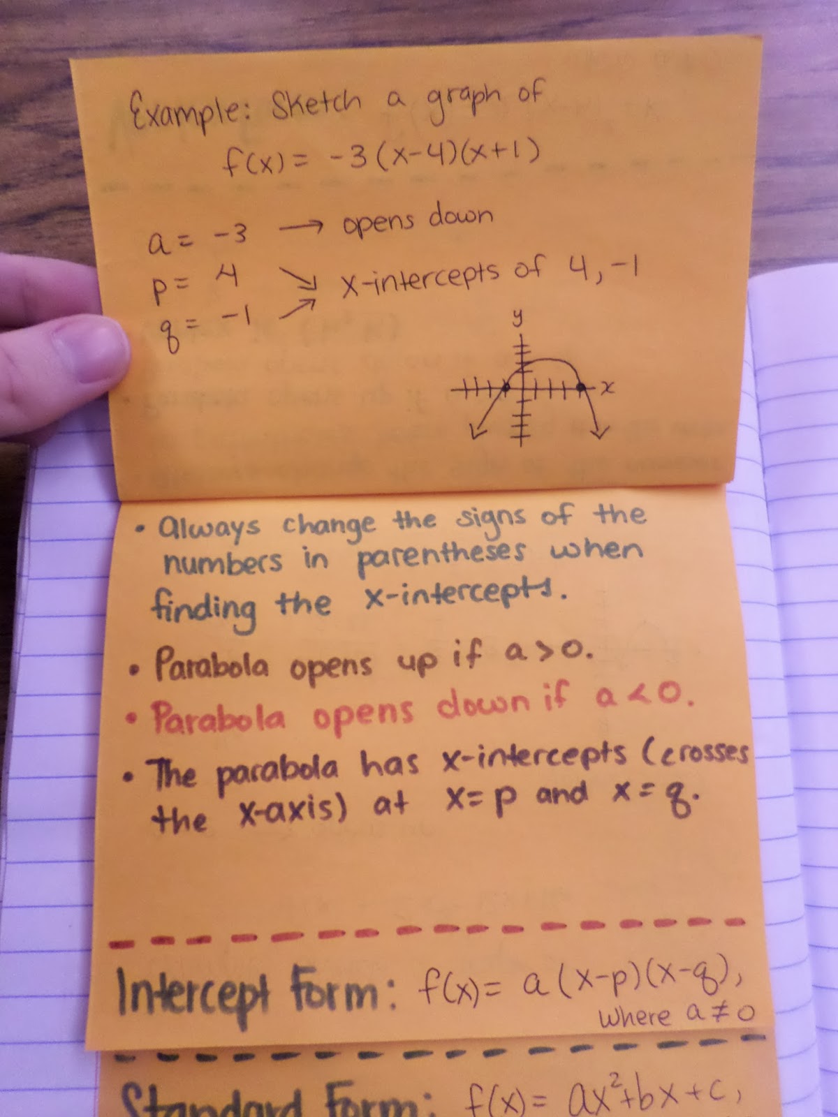different forms of a quadratic function foldable algebra interactive notebook