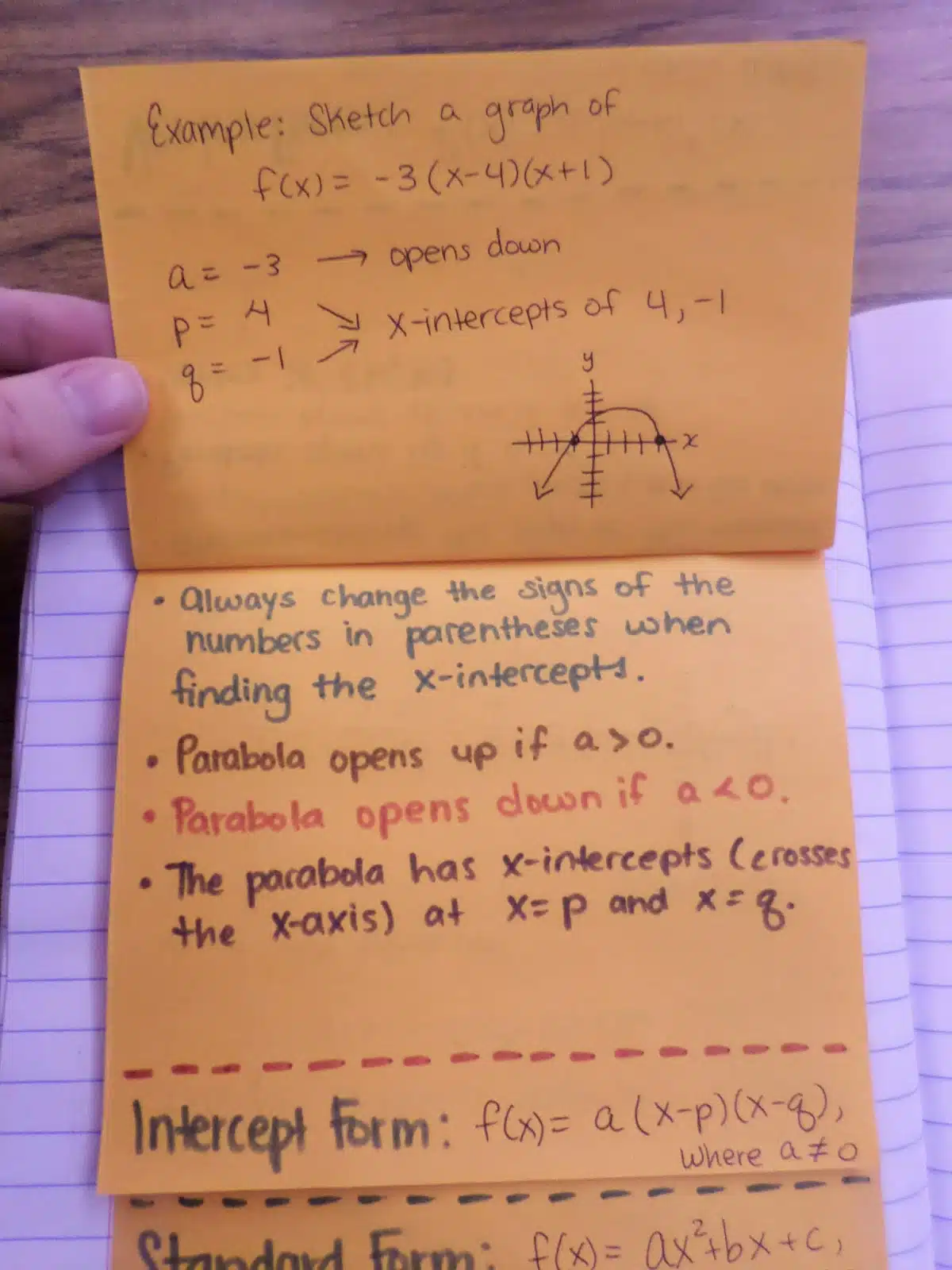 different forms of a quadratic function foldable 