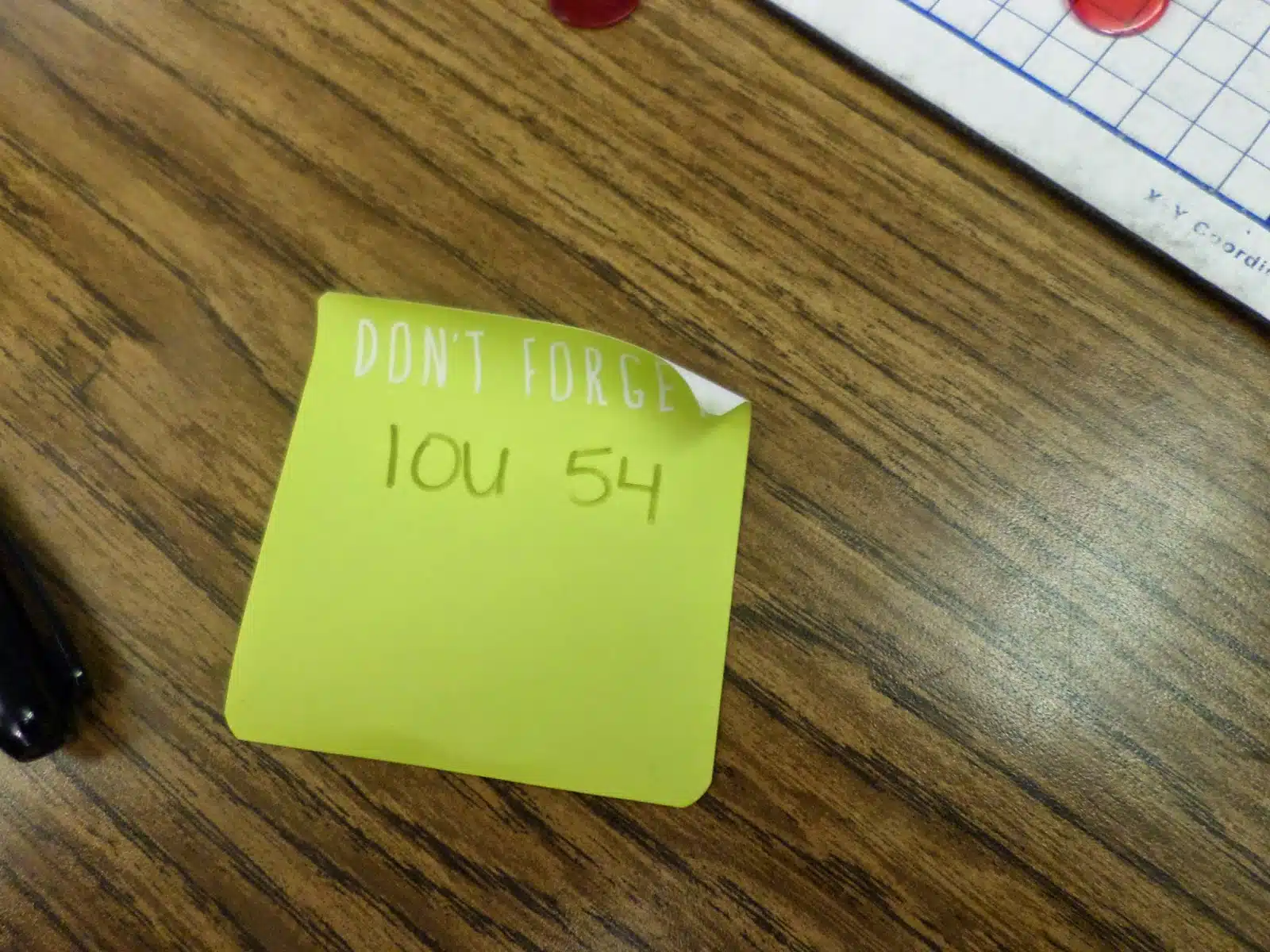 IOU Sticky Note from Place Your Bets Review Game 