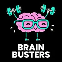drawing of brain wearing glasses and lifting weights above text 