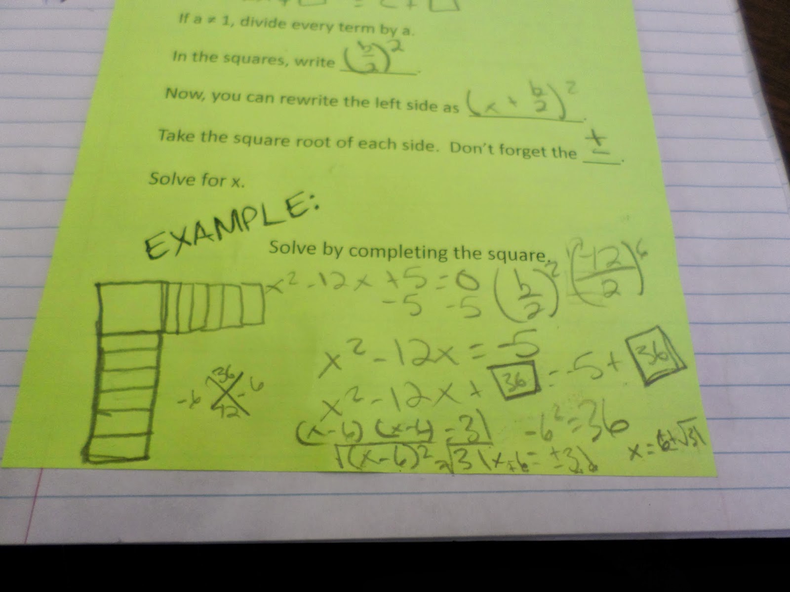 Completing the Square Graphic Organizer in Algebra Interactive Notebook