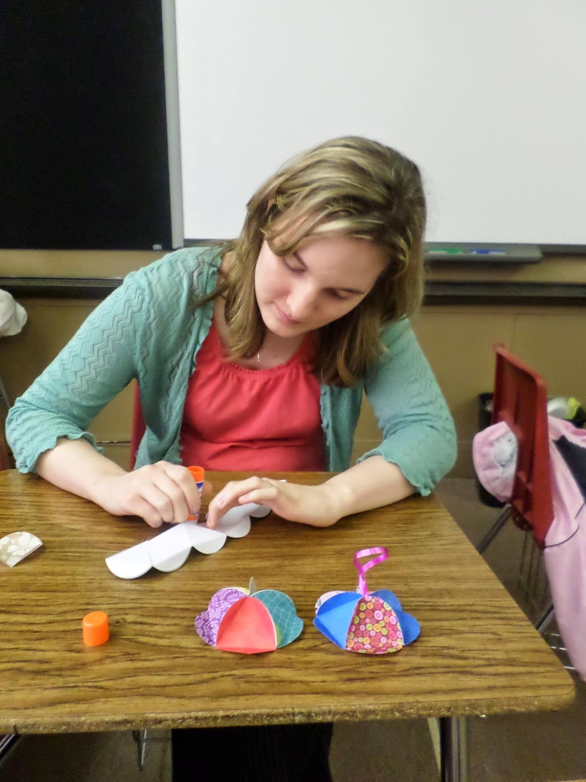 Sarah Carter building icosahedron ornament ball. 