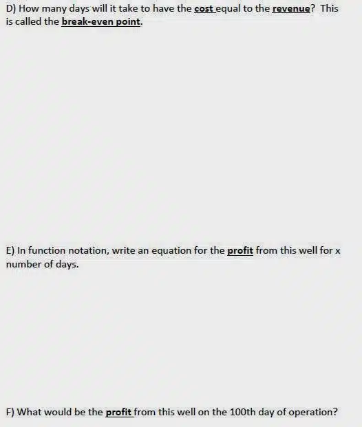 profit and break even point questions. 