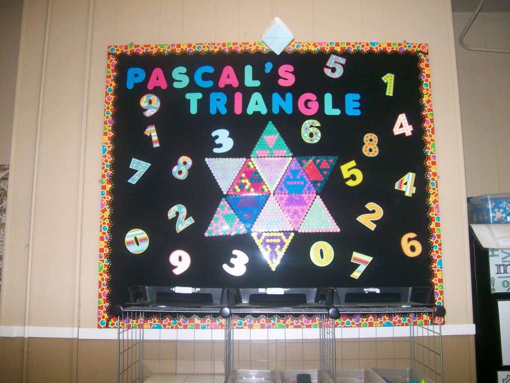 Pascals Triangle Bulletin Board in High School Math Classroom.