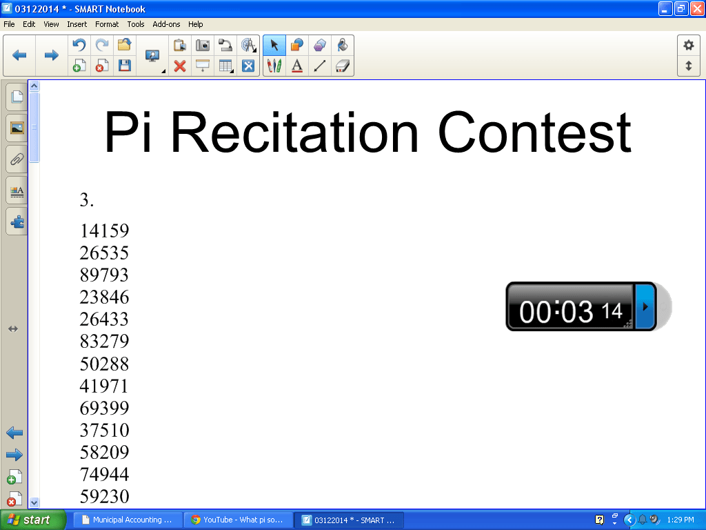 pi recitation contest in smart notebook. 