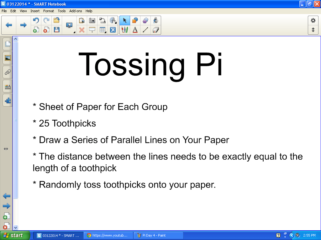 Tossing Pi instructions on smartboard. 