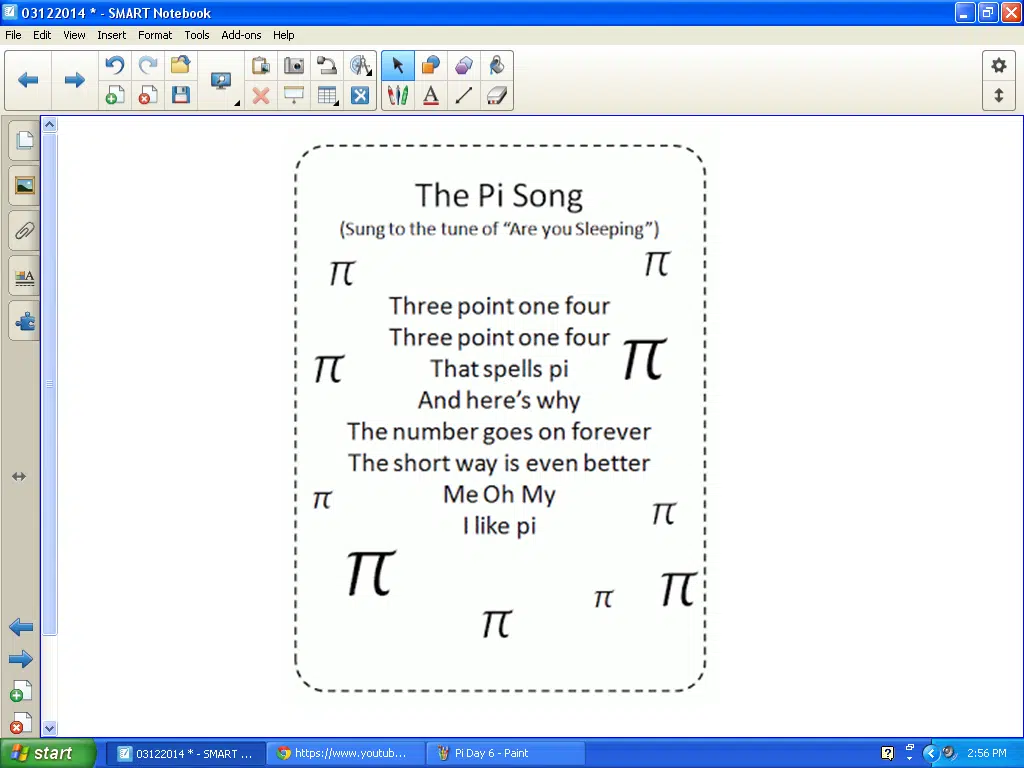 Pi Day Song to Tune of Are You Sleeping. 