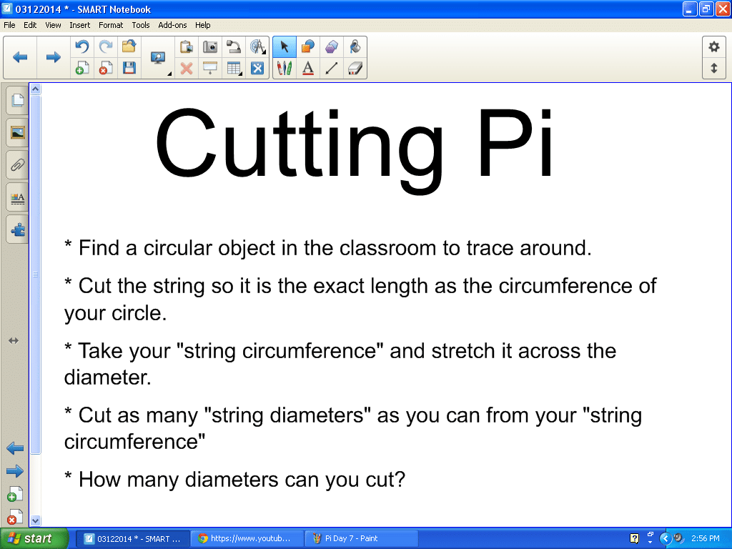 Smartboard file with instructions for Cutting Pi Discovery Activity. . 