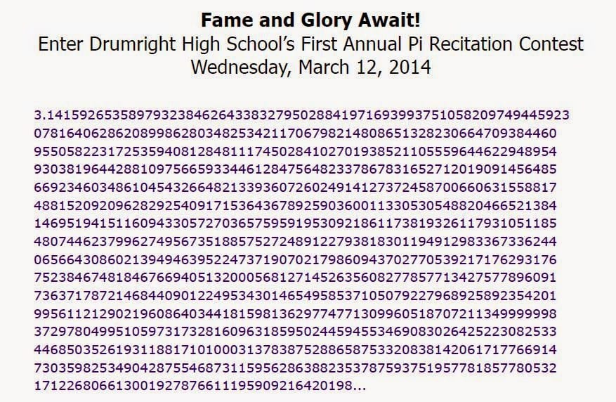 Pi Recitation Contest Printable. 