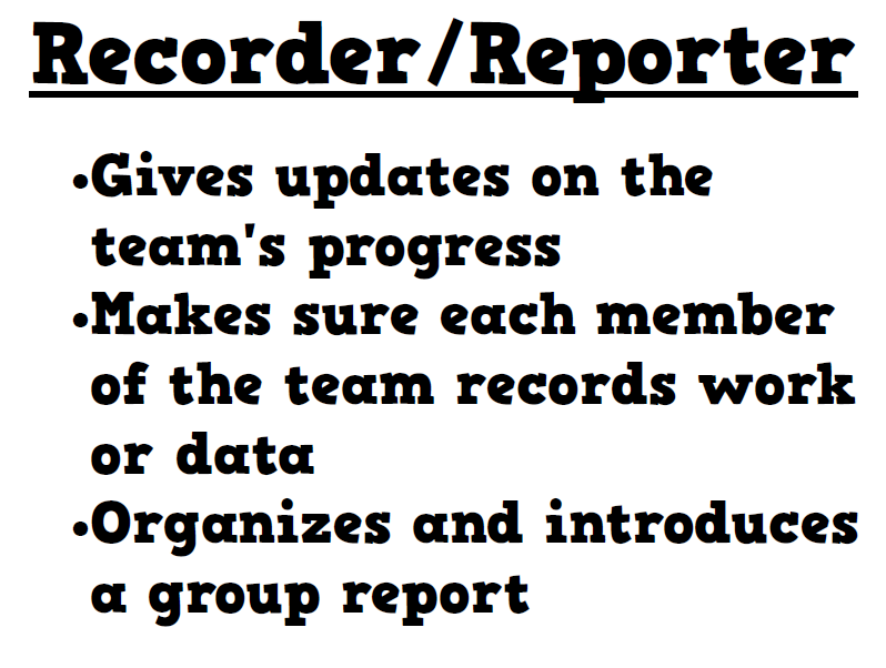 recorder reporter group work roles posters