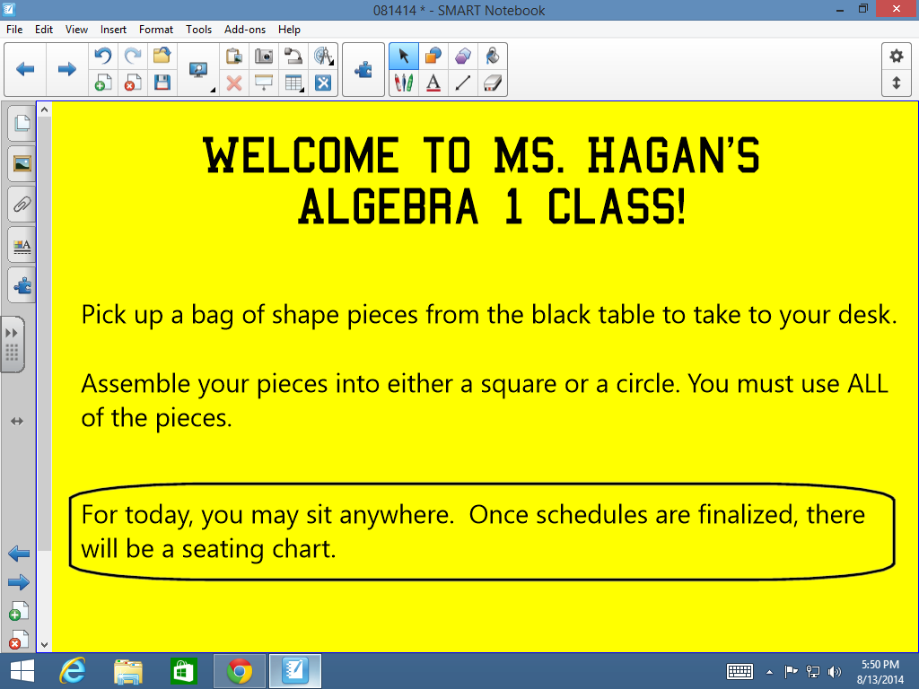 Welcome Message on Smartboard Screen 
