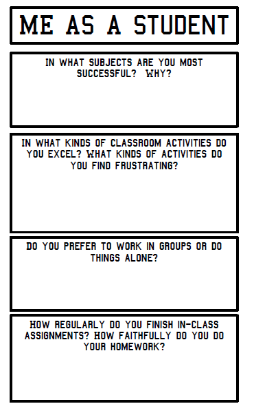 Me as a Student Page in Math Autobiography Foldable. 