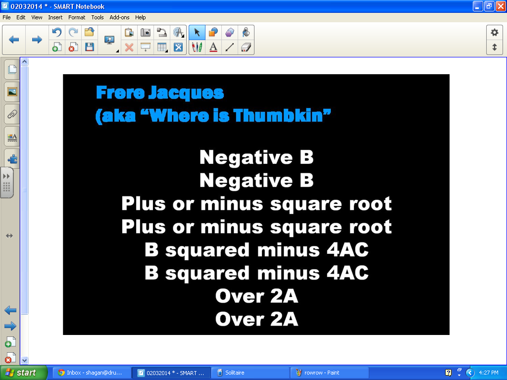 quadratic formula songs