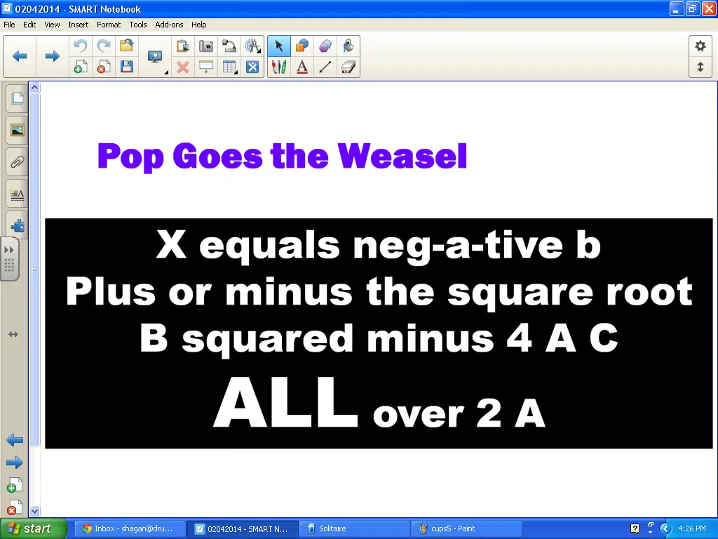 quadratic formula songs