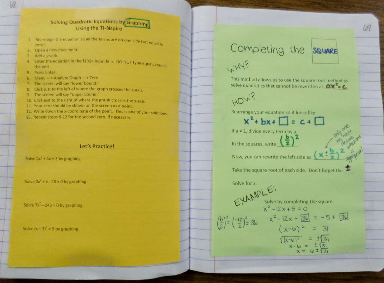 Completing The Square Interactive Notebook Page | Math = Love