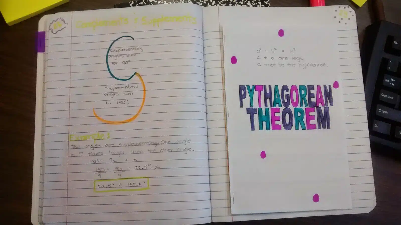 complementary and supplementary angles notes