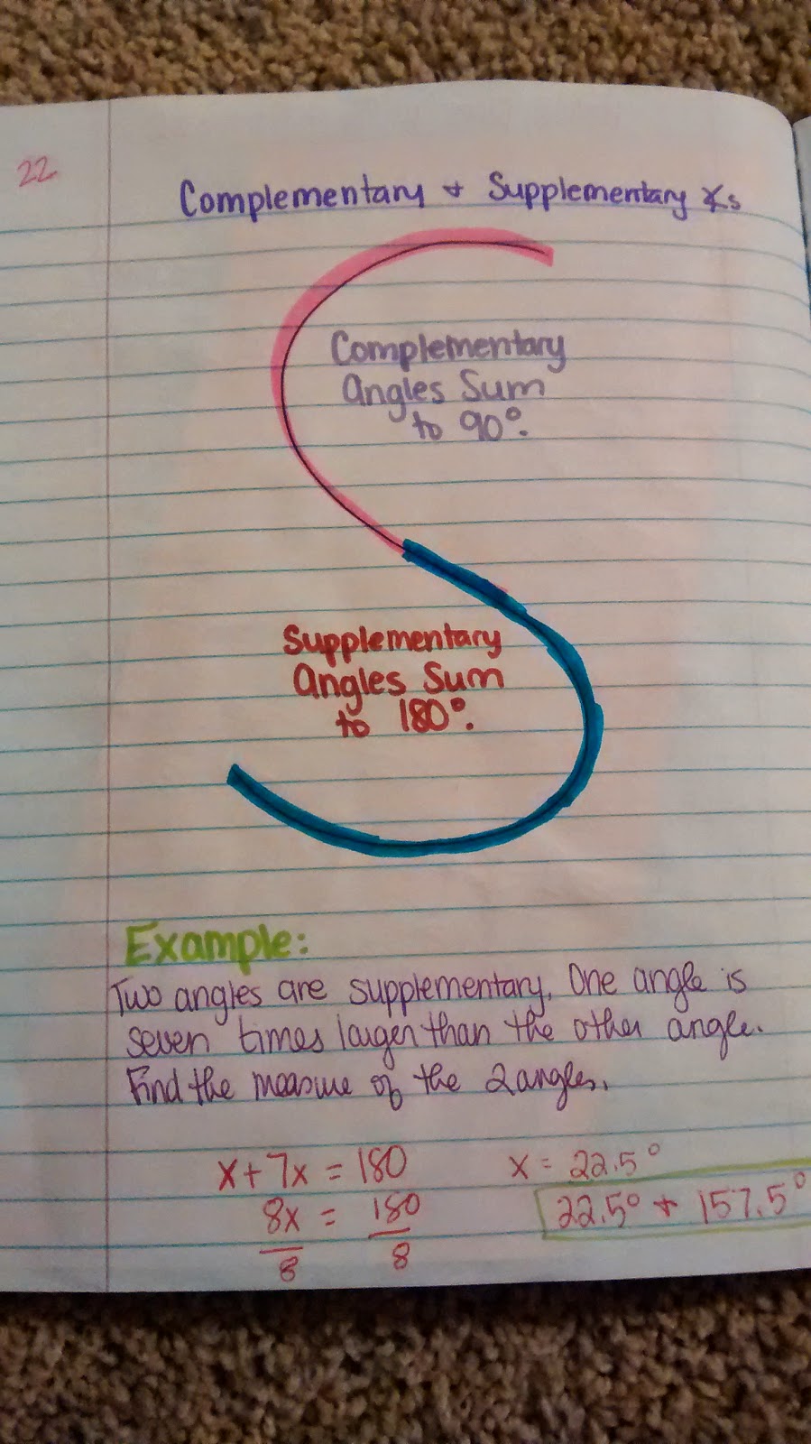 complementary and supplementary angles notes