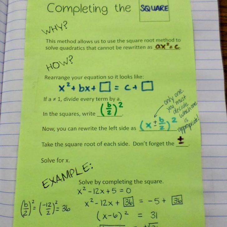 completing the square notes.