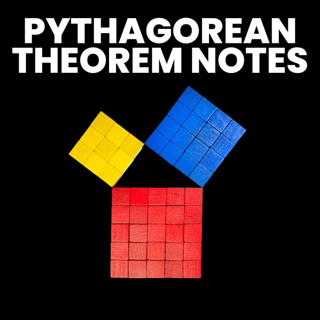 visual proof of pythagorean theorem with text: "pythagorean theorem notes"