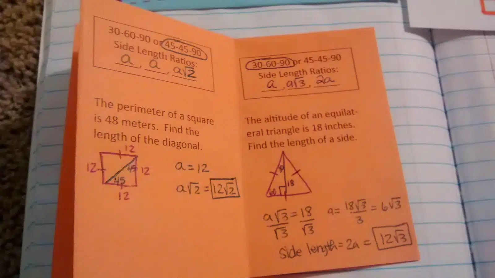 special right triangles practice book