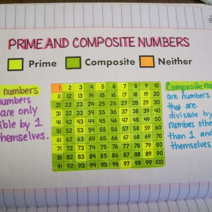 prime and composite numbers chart in interactive notebook.