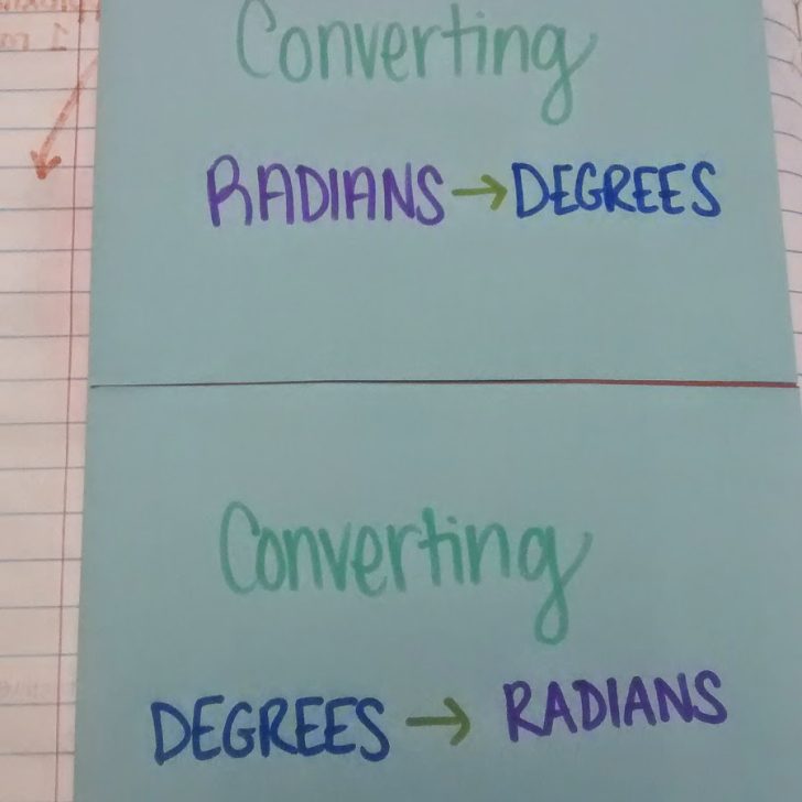 converting between degrees and radians foldable.