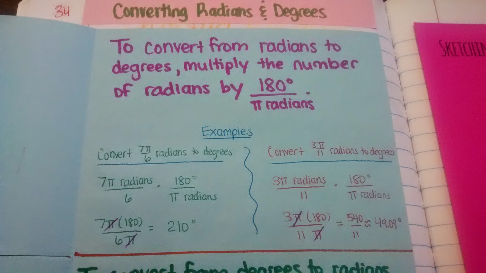 Converting Between Radians and Degrees Foldable
